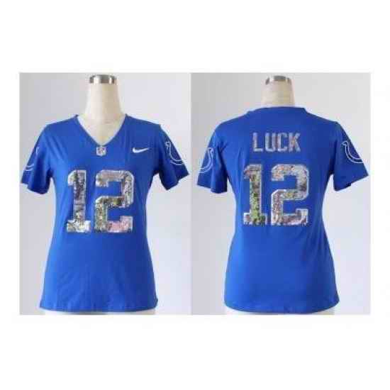 NEW women jerseys new york giants #12 luck blue(Handwork Sequin lettering Fashion)
